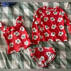 3 Piece Hanna Andersson Red Trim Swimwear Set